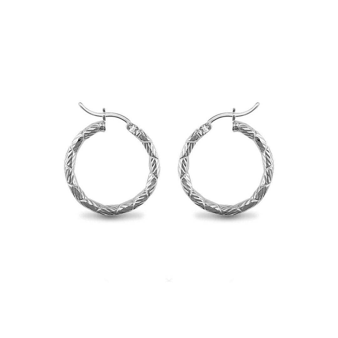 Sterling Silver  Engraved Twist Hoop Earrings - 3mm - 2.5cm - AER010A