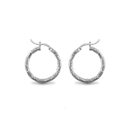 Sterling Silver  Engraved Twist Hoop Earrings - 3mm - 2.5cm - AER010A