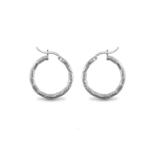 Sterling Silver  Engraved Twist Hoop Earrings - 3mm - 2.5cm - AER010A