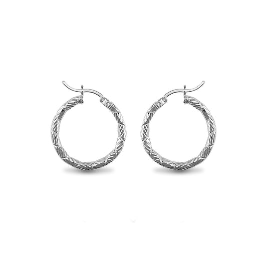 Sterling Silver  Engraved Twist Hoop Earrings - 3mm - 2.5cm - AER010A