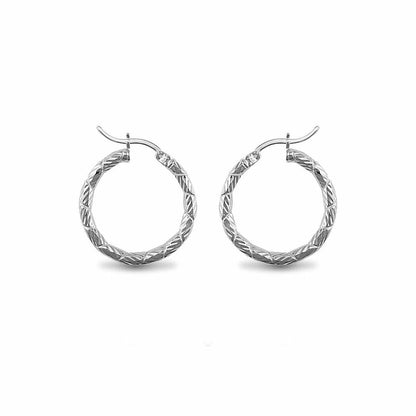 Sterling Silver  Engraved Twist Hoop Earrings - 3mm - 2.5cm - AER010A
