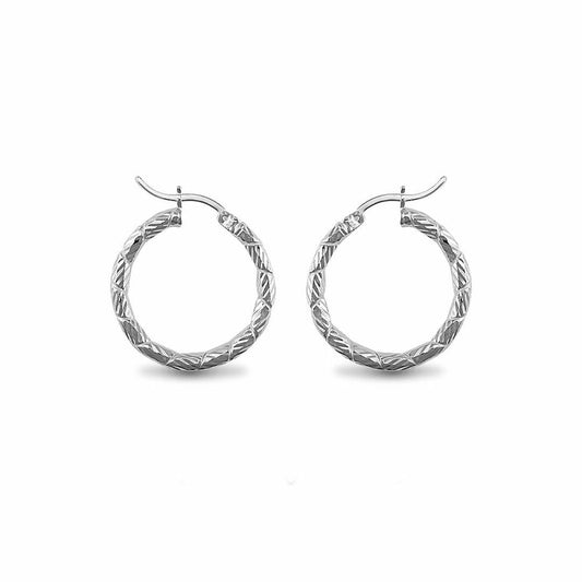 Sterling Silver  Engraved Twist Hoop Earrings - 3mm - 2.5cm - AER010A