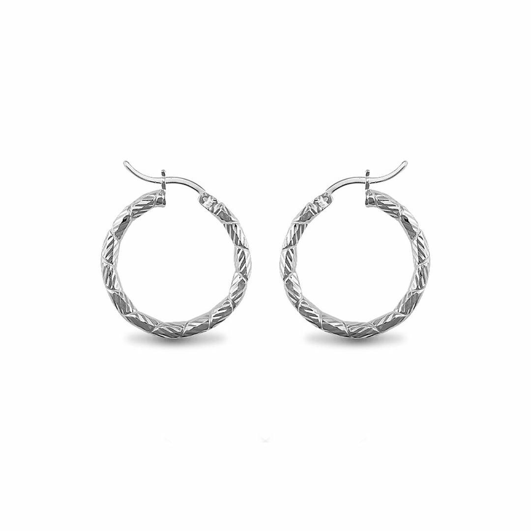 Sterling Silver  Engraved Twist Hoop Earrings - 3mm - 2.5cm - AER010A
