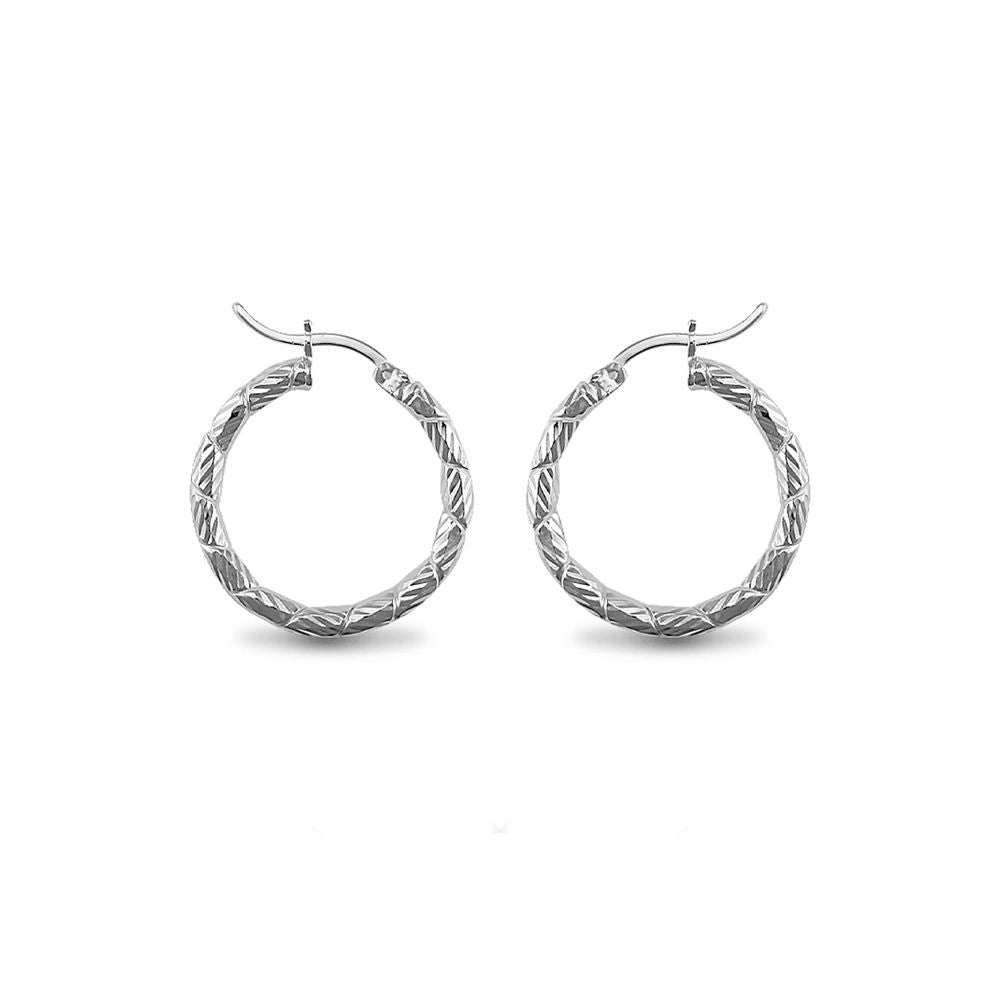 Sterling Silver  Engraved Twist Hoop Earrings - 3mm - 2.5cm - AER010A