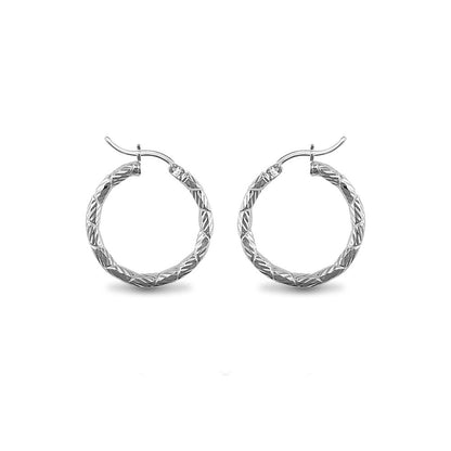 Sterling Silver  Engraved Twist Hoop Earrings - 3mm - 2.5cm - AER010A