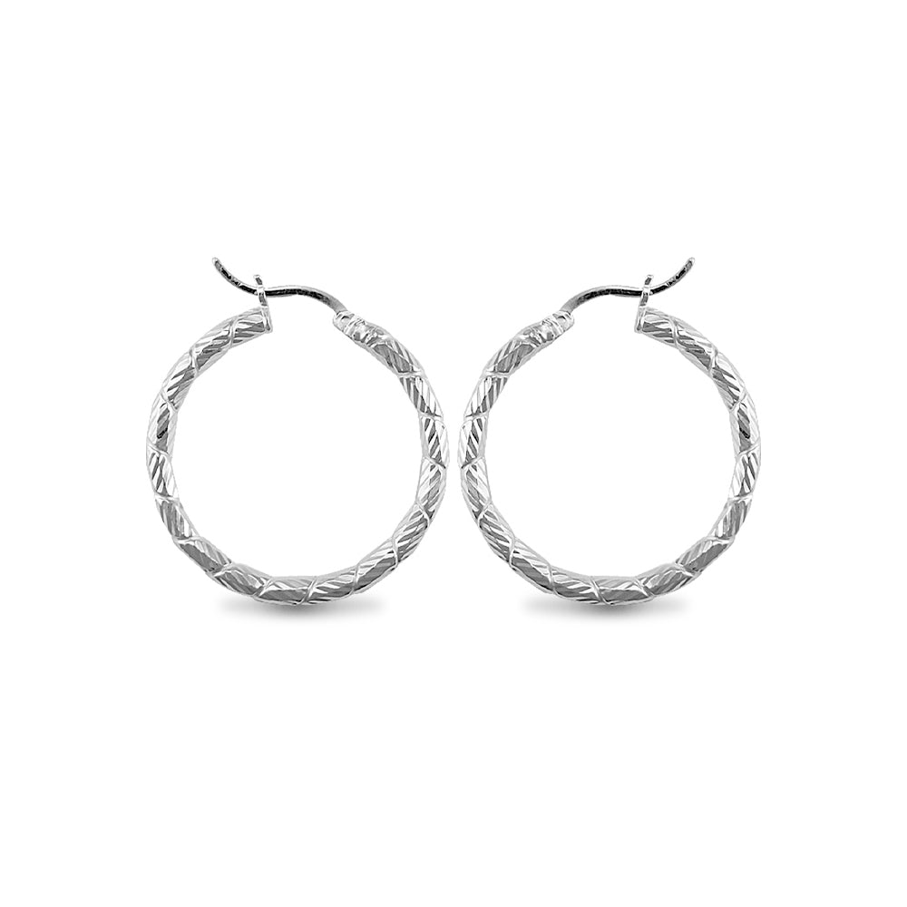 Sterling Silver  Engraved Twist Hoop Earrings - 3mm - 3.1cm - AER010B