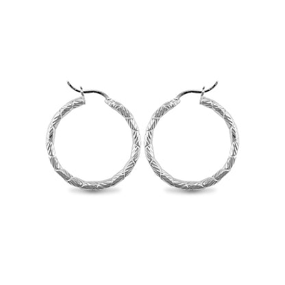 Sterling Silver  Engraved Twist Hoop Earrings - 3mm - 3.1cm - AER010B