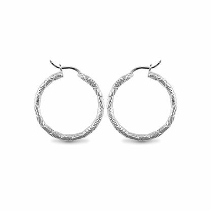 Sterling Silver  Engraved Twist Hoop Earrings - 3mm - 3.1cm - AER010B