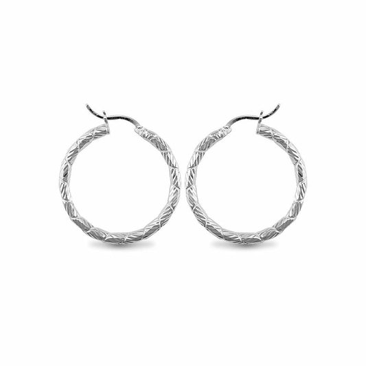 Sterling Silver  Engraved Twist Hoop Earrings - 3mm - 3.1cm - AER010B