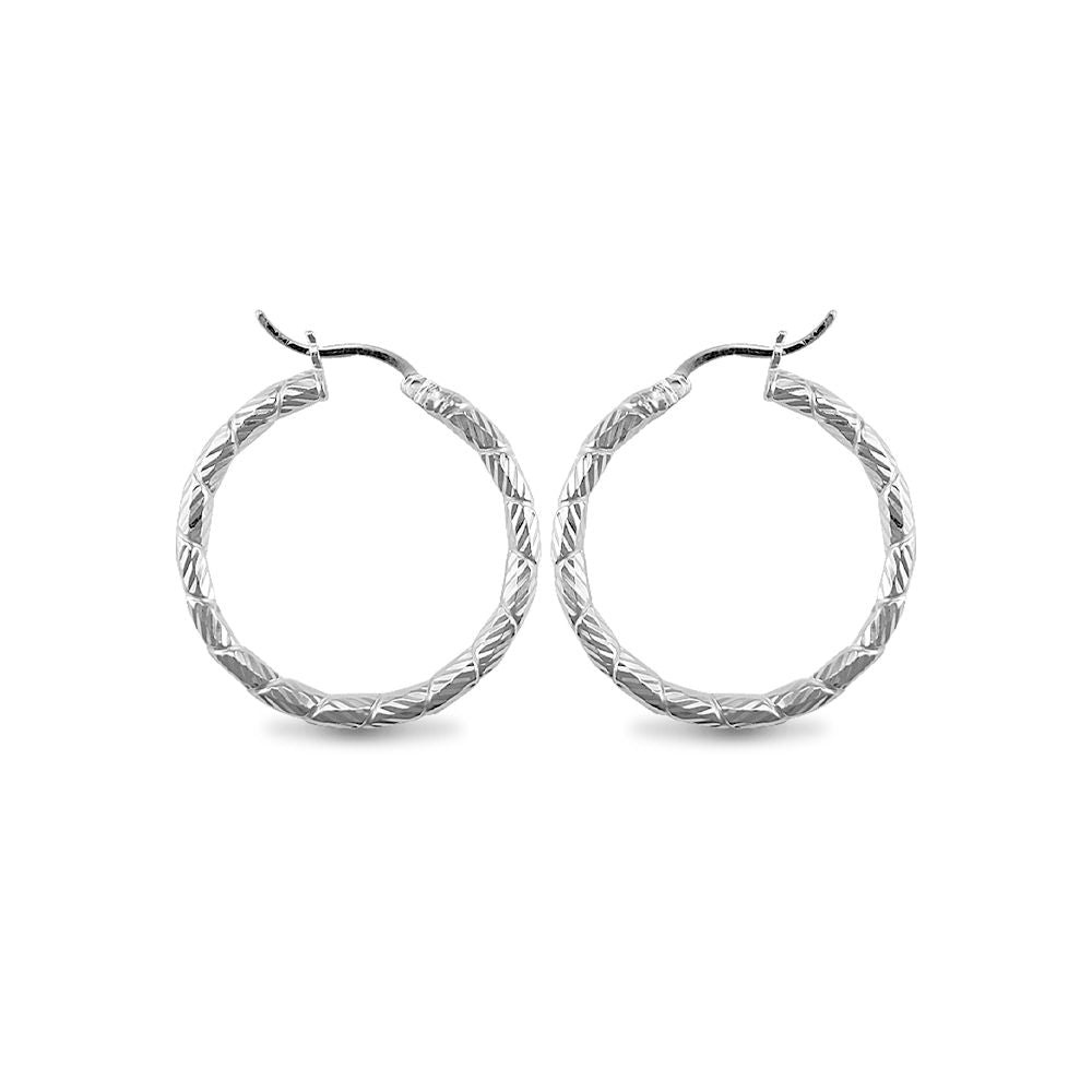 Sterling Silver  Engraved Twist Hoop Earrings - 3mm - 3.1cm - AER010B