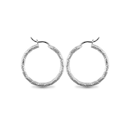 Sterling Silver  Engraved Twist Hoop Earrings - 3mm - 3.1cm - AER010B