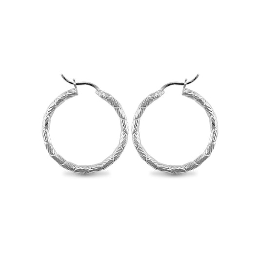 Sterling Silver  Engraved Twist Hoop Earrings - 3mm - 3.1cm - AER010B