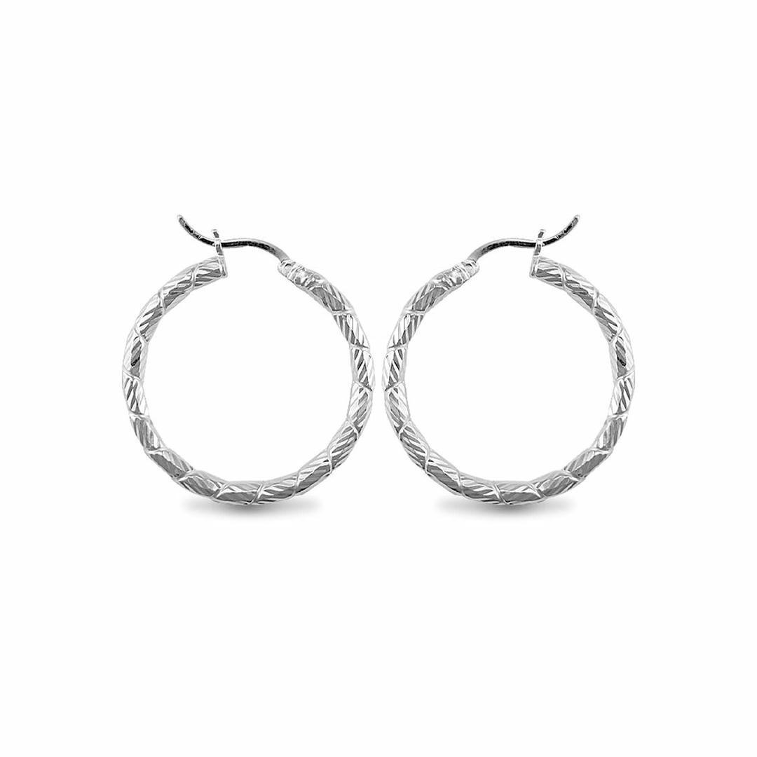 Sterling Silver  Engraved Twist Hoop Earrings - 3mm - 3.1cm - AER010B