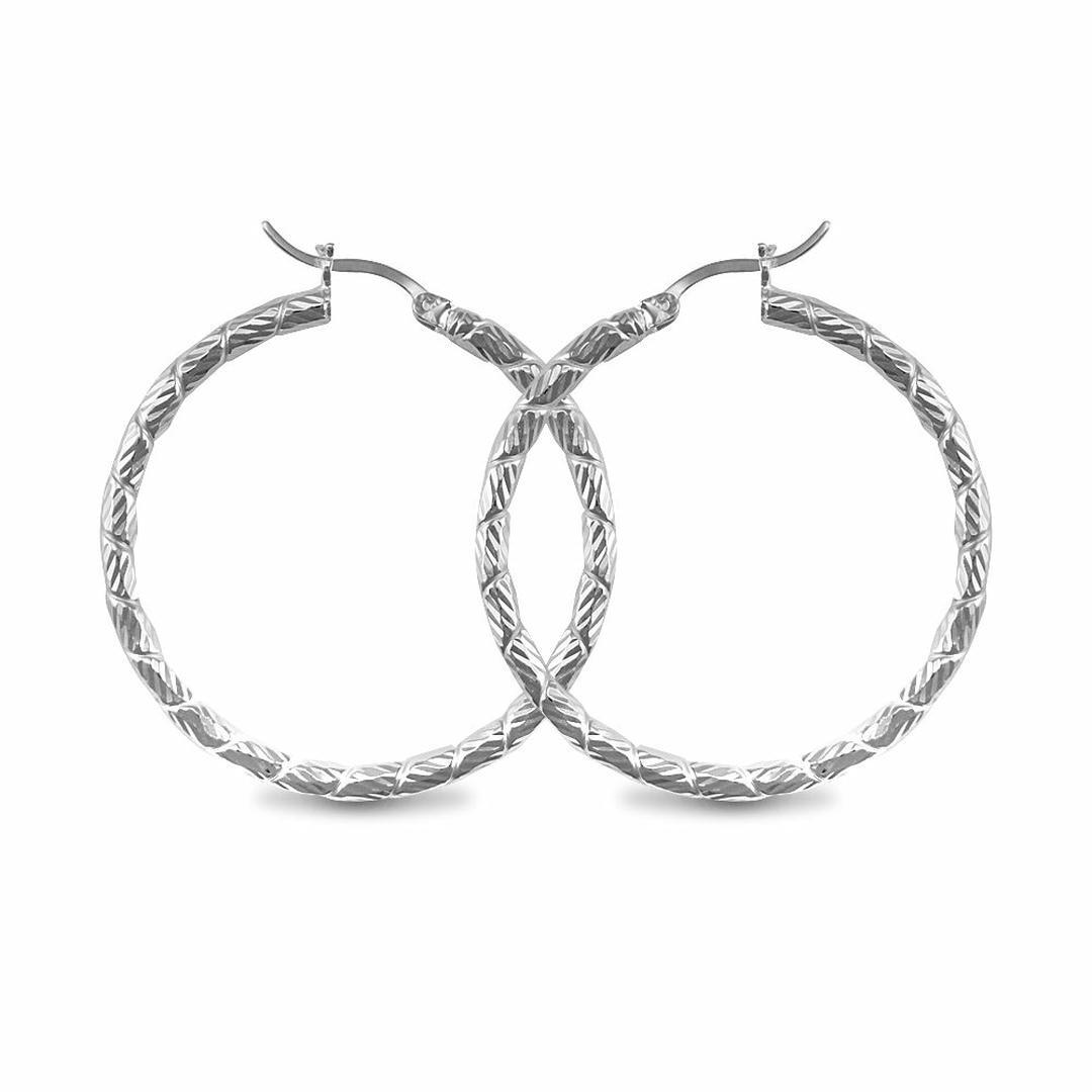 Sterling Silver  Silver Engraved Twist Hoop Earrings - 3mm - 4cm - AER010C