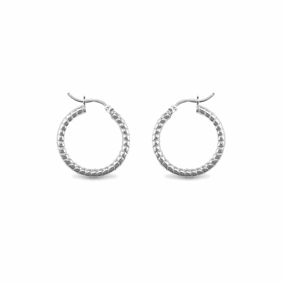 Sterling Silver  Ribbed Hoop Earrings - 3mm - 2.4cm - AER012A