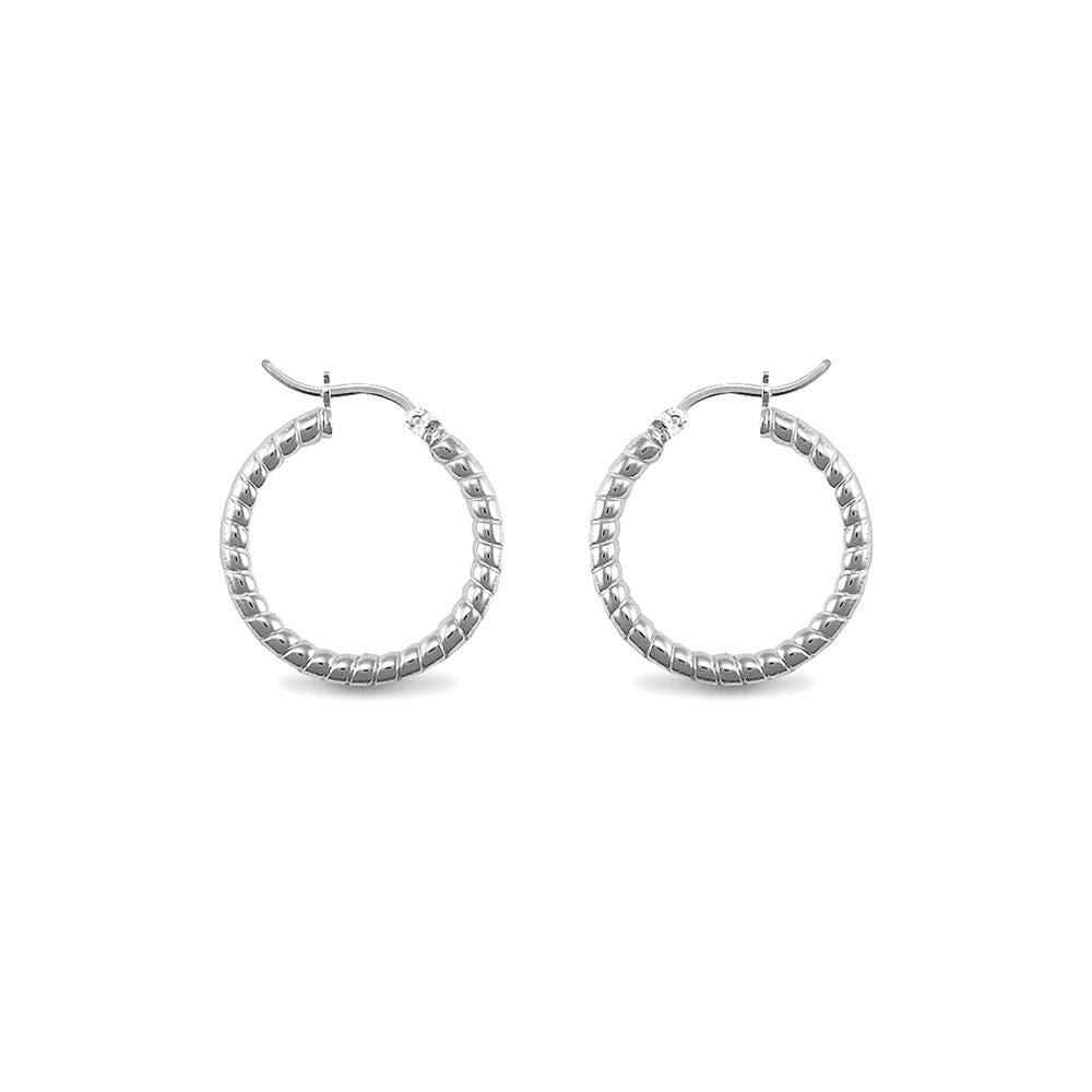 Sterling Silver  Ribbed Hoop Earrings - 3mm - 2.4cm - AER012A