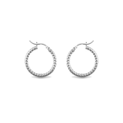 Sterling Silver  Ribbed Hoop Earrings - 3mm - 2.4cm - AER012A