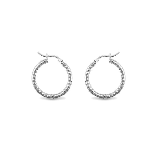 Sterling Silver  Ribbed Hoop Earrings - 3mm - 2.4cm - AER012A