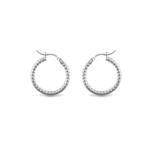 Sterling Silver  Ribbed Hoop Earrings - 3mm - 2.4cm - AER012A