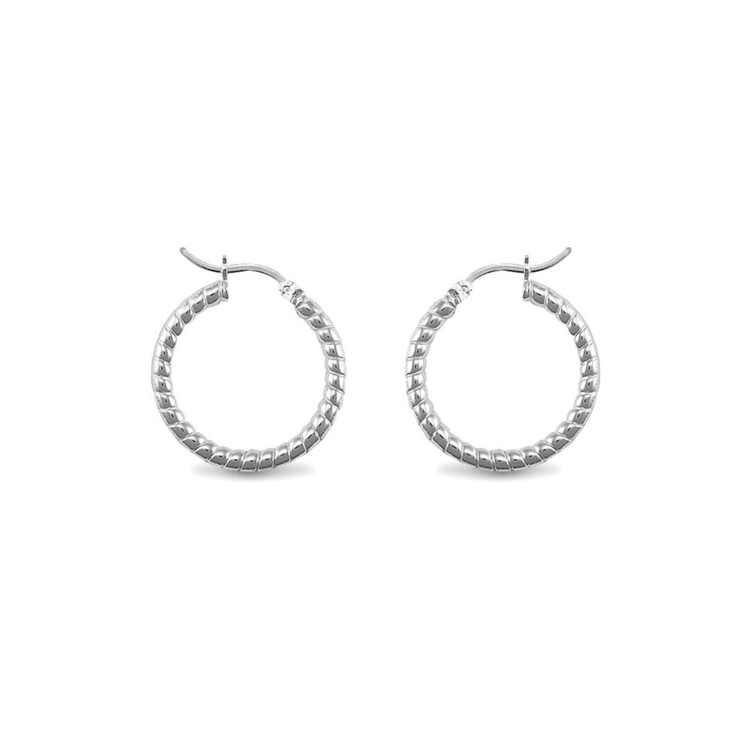 Sterling Silver  Ribbed Hoop Earrings - 3mm - 2.4cm - AER012A