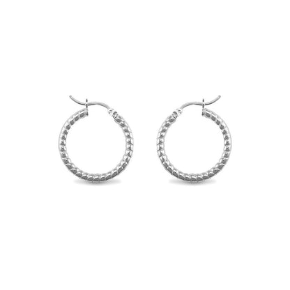 Sterling Silver  Ribbed Hoop Earrings - 3mm - 2.4cm - AER012A