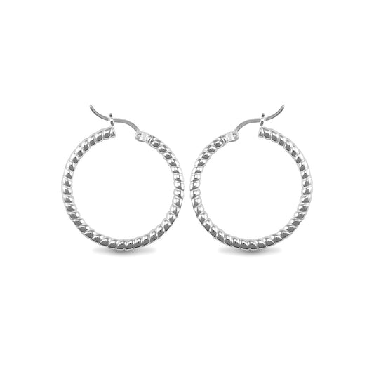 Sterling Silver  Ribbed Hoop Earrings - 3mm - 3cm - AER012B