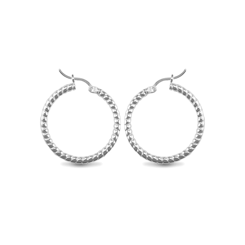 Sterling Silver  Ribbed Hoop Earrings - 3mm - 3cm - AER012B