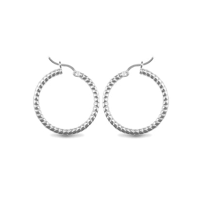 Sterling Silver  Ribbed Hoop Earrings - 3mm - 3cm - AER012B