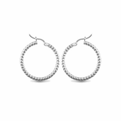 Sterling Silver  Ribbed Hoop Earrings - 3mm - 3cm - AER012B