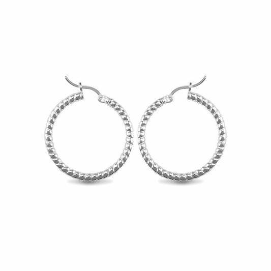 Sterling Silver  Ribbed Hoop Earrings - 3mm - 3cm - AER012B