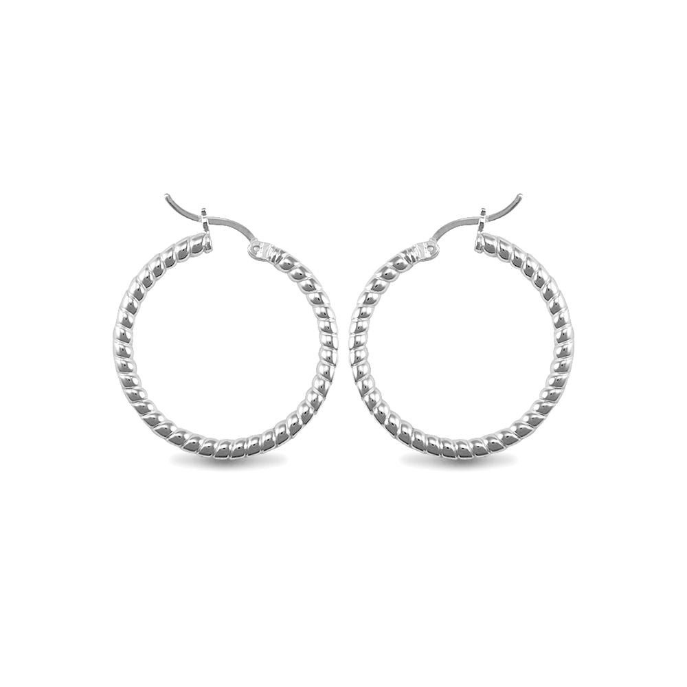 Sterling Silver  Ribbed Hoop Earrings - 3mm - 3cm - AER012B