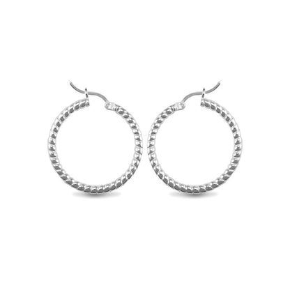 Sterling Silver  Ribbed Hoop Earrings - 3mm - 3cm - AER012B