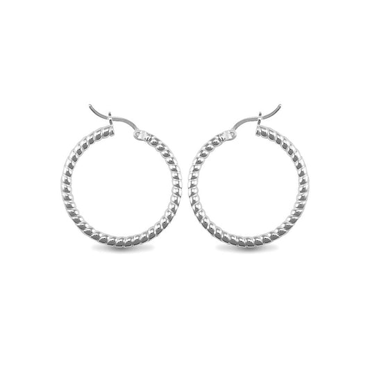 Sterling Silver  Ribbed Hoop Earrings - 3mm - 3cm - AER012B