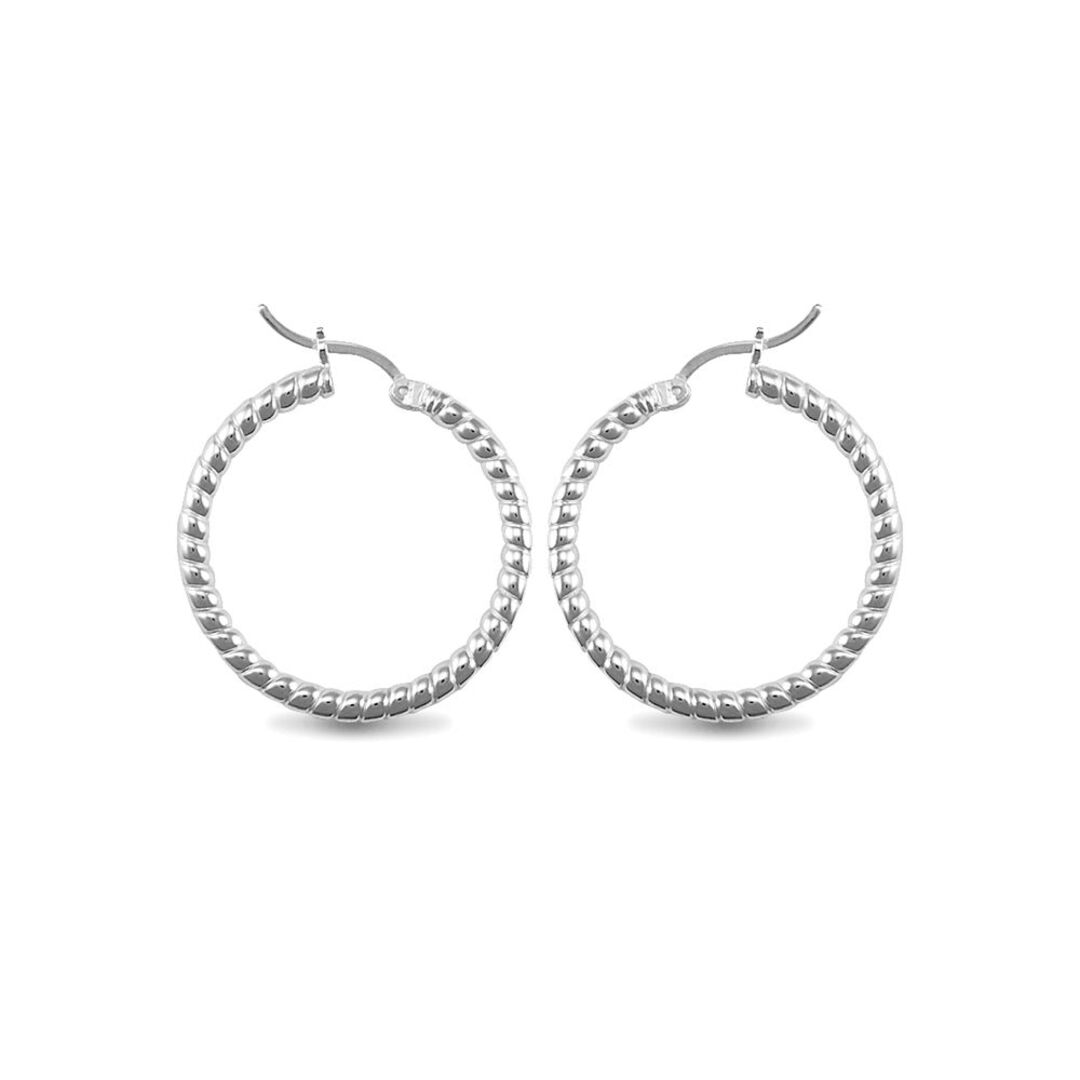 Sterling Silver  Ribbed Hoop Earrings - 3mm - 3cm - AER012B