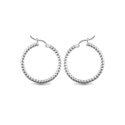 Sterling Silver  Ribbed Hoop Earrings - 3mm - 3cm - AER012B