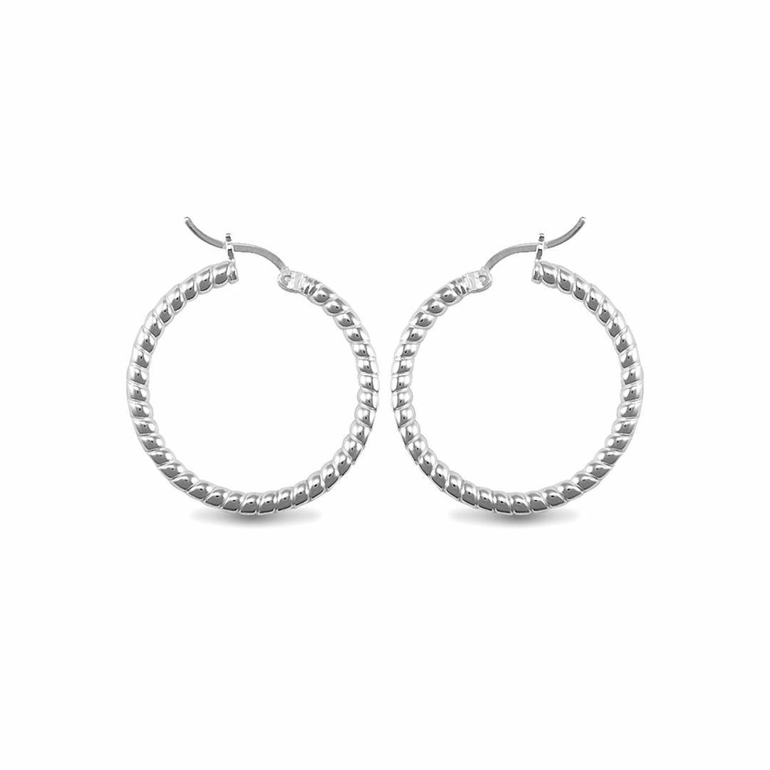 Sterling Silver  Ribbed Hoop Earrings - 3mm - 3cm - AER012B