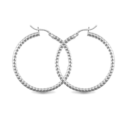 Sterling Silver  Ribbed Hoop Earrings - 3mm - 4cm - AER012C