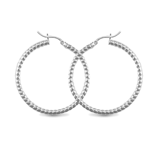 Sterling Silver  Ribbed Hoop Earrings - 3mm - 4cm - AER012C