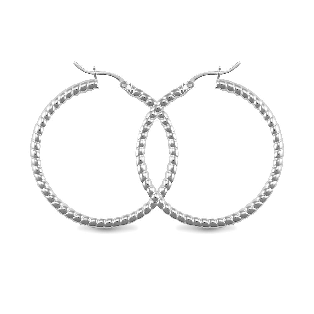 Sterling Silver  Ribbed Hoop Earrings - 3mm - 4cm - AER012C