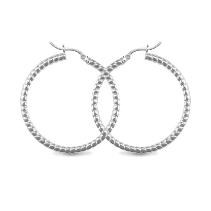 Sterling Silver  Ribbed Hoop Earrings - 3mm - 4cm - AER012C