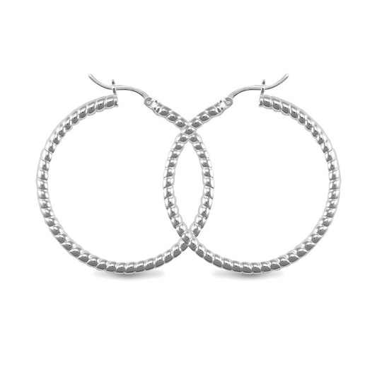 Sterling Silver  Ribbed Hoop Earrings - 3mm - 4cm - AER012C