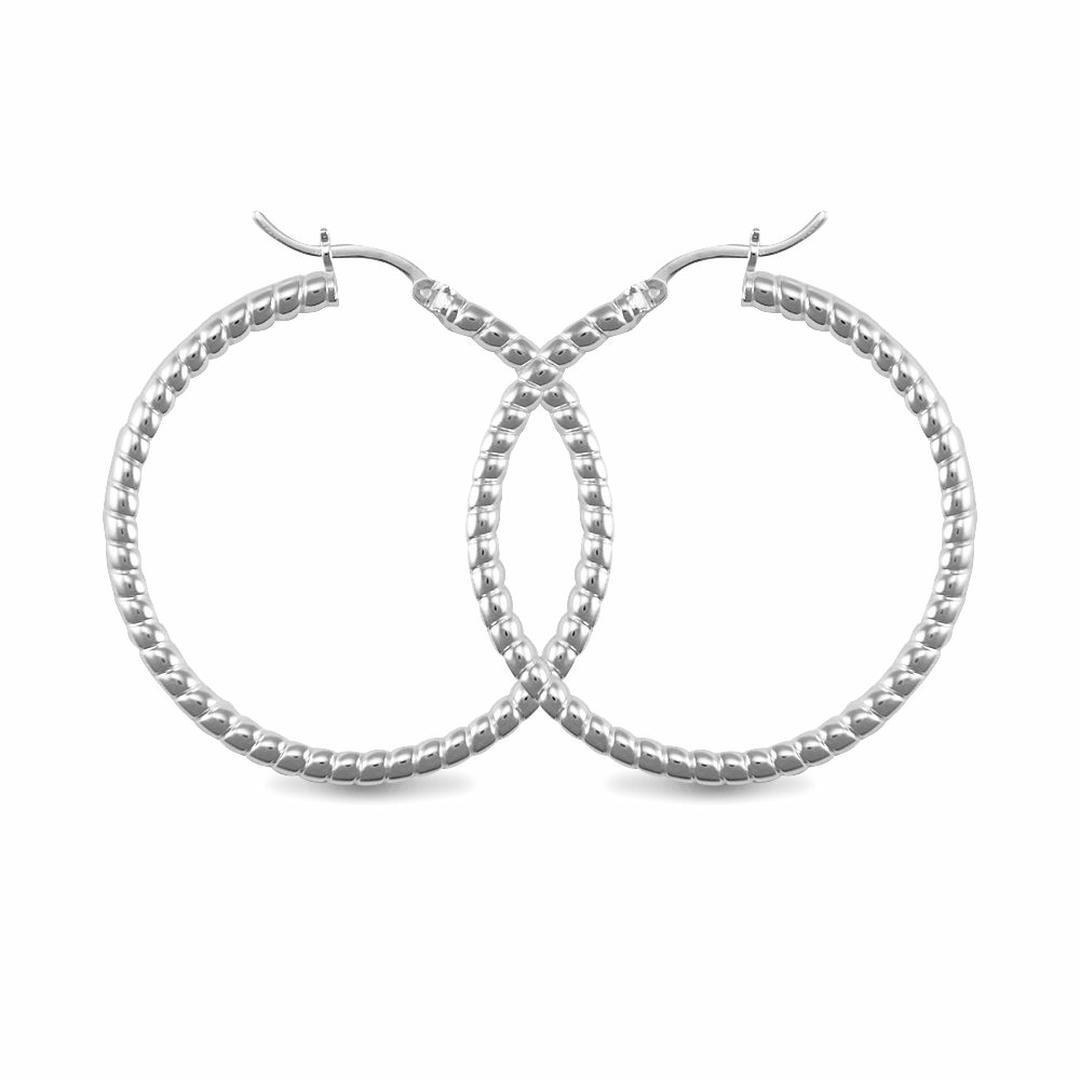 Sterling Silver  Ribbed Hoop Earrings - 3mm - 4cm - AER012C