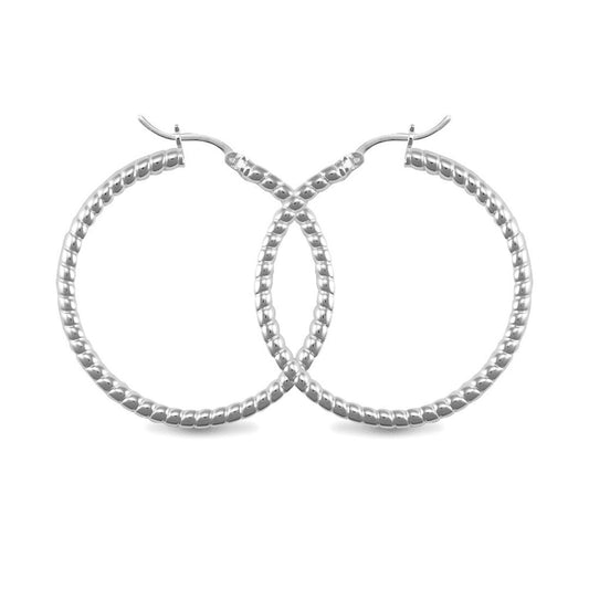 Sterling Silver  Ribbed Hoop Earrings - 3mm - 4cm - AER012C