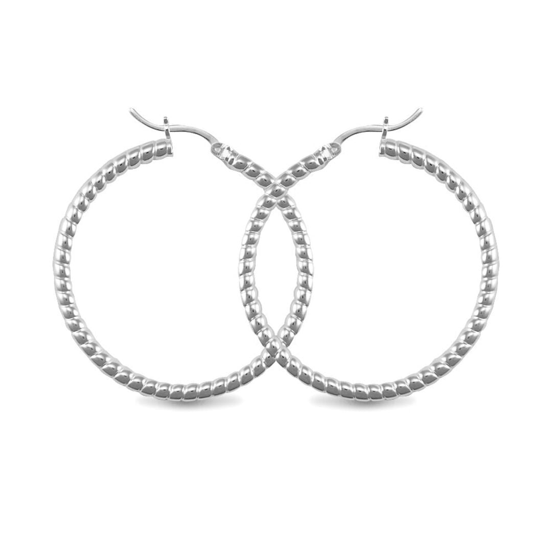 Sterling Silver  Ribbed Hoop Earrings - 3mm - 4cm - AER012C