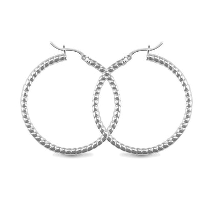 Sterling Silver  Ribbed Hoop Earrings - 3mm - 4cm - AER012C