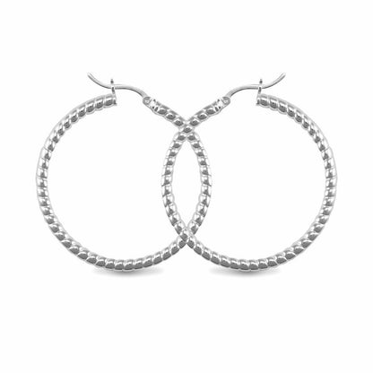 Sterling Silver  Ribbed Hoop Earrings - 3mm - 4cm - AER012C