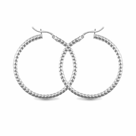 Sterling Silver  Ribbed Hoop Earrings - 3mm - 4cm - AER012C