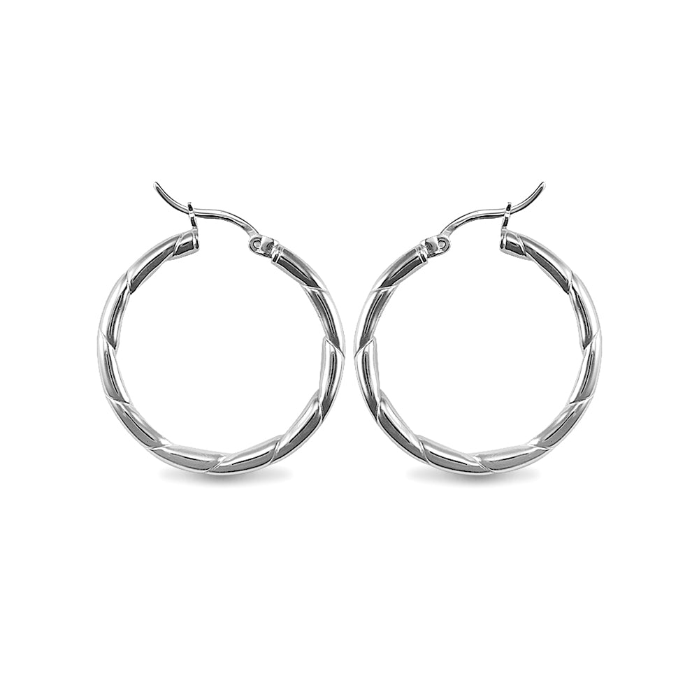 Sterling Silver  Ribbed Hoop Earrings - 3mm - 3cm - AER013B