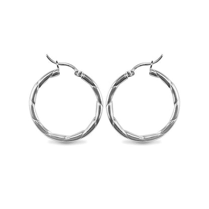 Sterling Silver  Ribbed Hoop Earrings - 3mm - 3cm - AER013B
