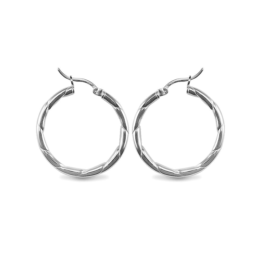 Sterling Silver  Ribbed Hoop Earrings - 3mm - 3cm - AER013B